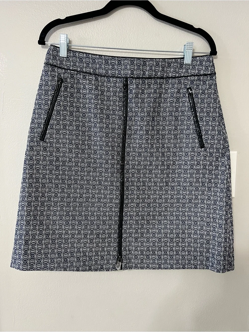 Tory Burch Chaumont Skirt Size 6 NWT Navy Ivory Gemini Print A-Line Zip Front